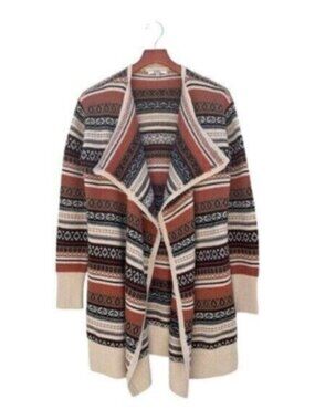 BB Dakota Geometric Fair Isle Draped Waterfall Open Front Cardigan - M